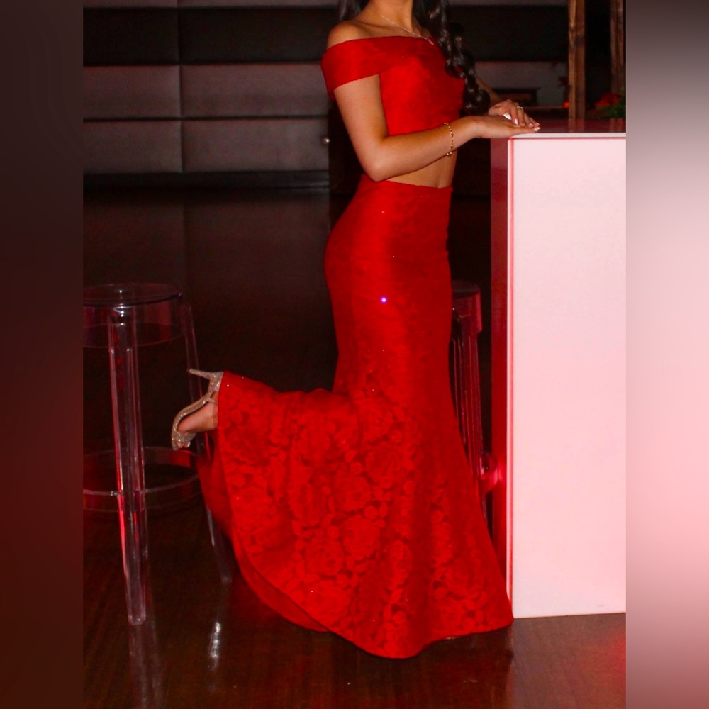 La Femme Red Two Piece Dress 27443